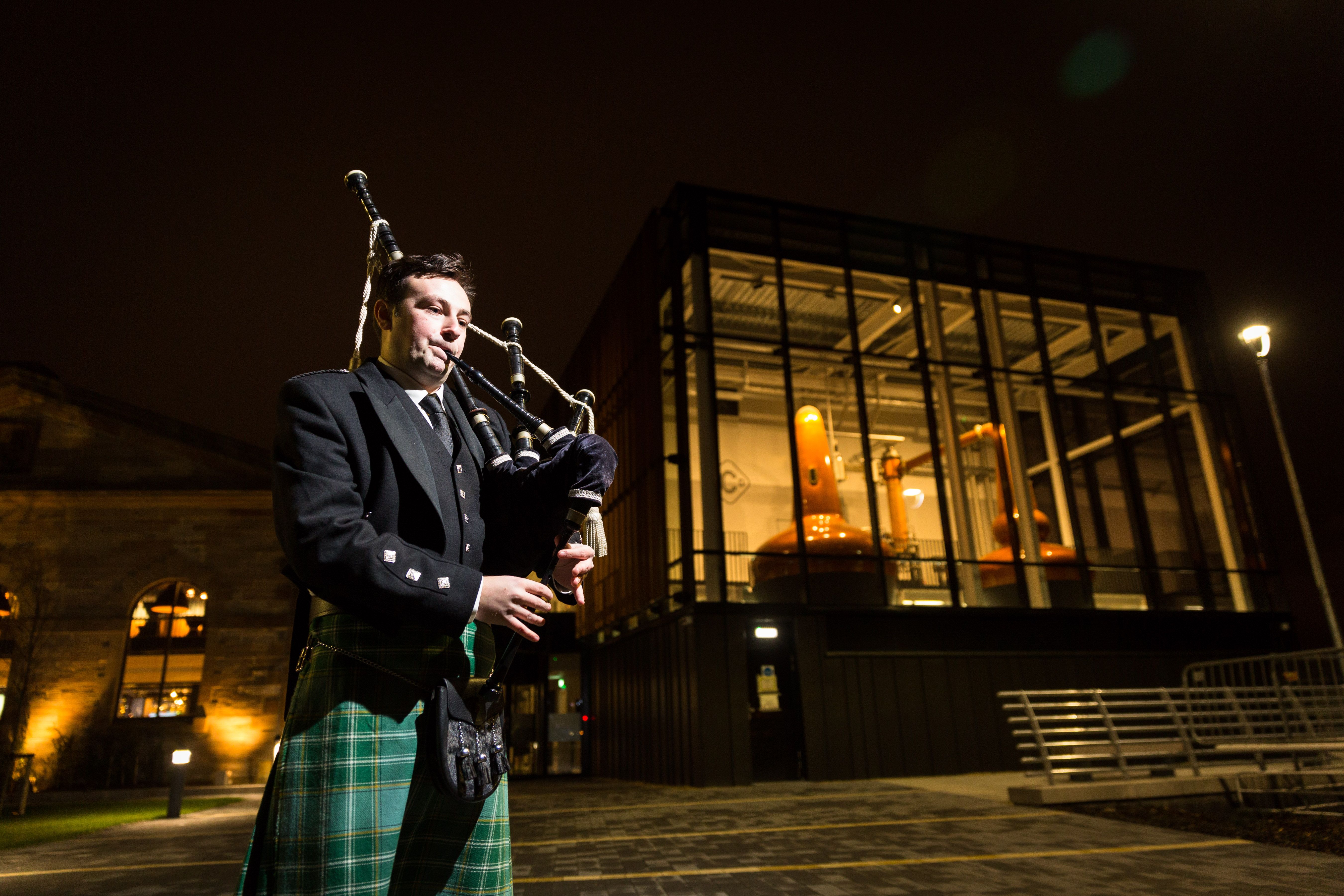 Gentleman playing the bagpipes